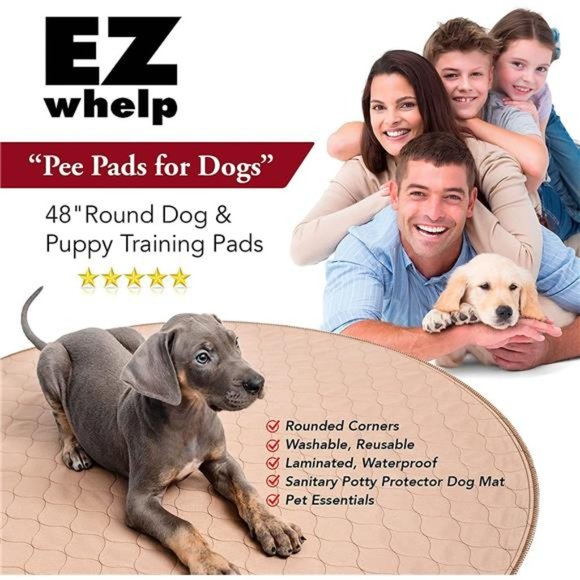 Reusable Dog Pee Pads for Dogs, Round Dog & Puppy Training Pad, 48-In - Picture 3 of 6